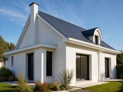 Sous-face en frisette et rive de toit en cache-bandeaux blancs sur une maison individuelle fraîchement rénovée