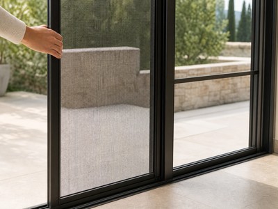 Moustiquaire latérale coulissante avec cadre aluminium sur une porte-fenêtre